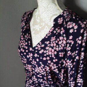 Draper James RSVP Navy blue floral tie midi dress size L